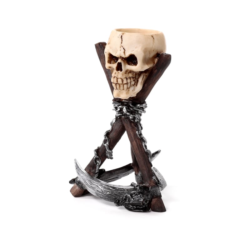 Resin Skull Head Candle Holder with Scythe Tripod Stand - Perfect Halloween Decor