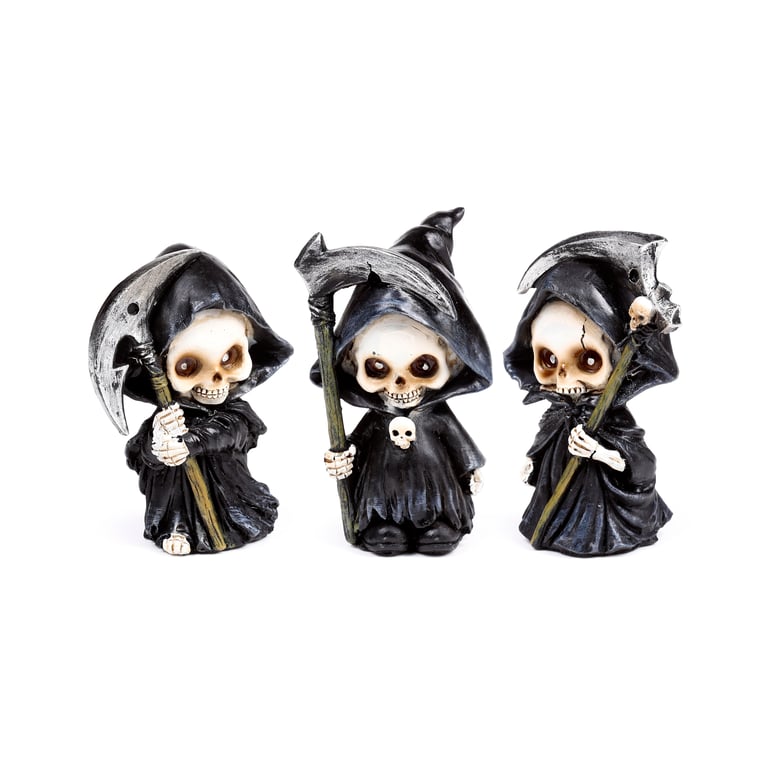 Resin Reaper Mini Skull Halloween Ornament Set of 3