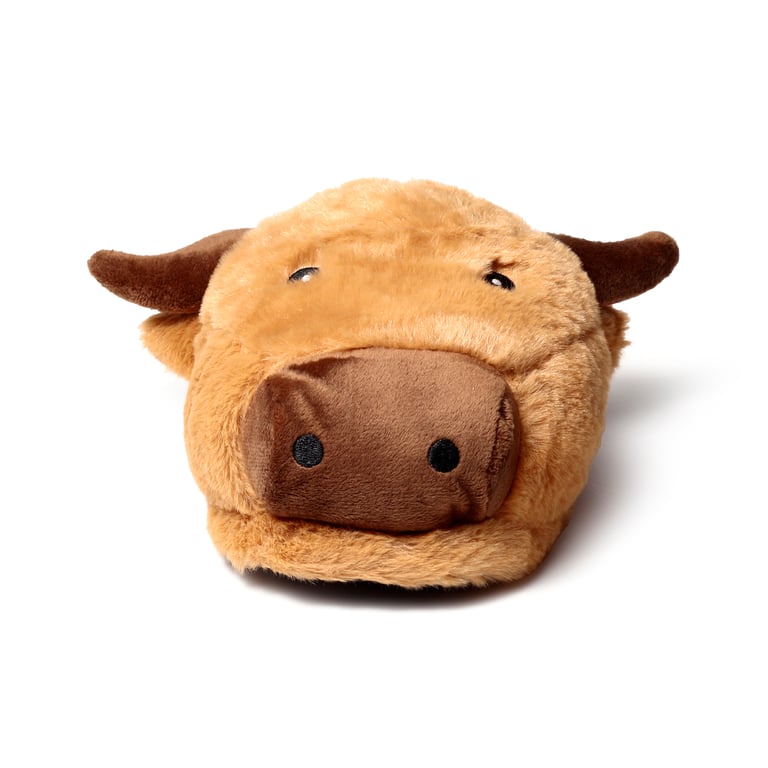Highland Coo Plush Slippers - CE/UKCA Marked, Flame Resistant & Unisex Polyester Design