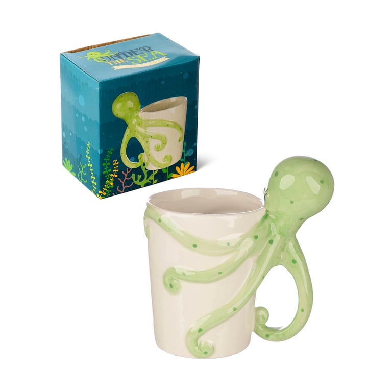 Lisa Parker Octopus Shaped Handle Dolomite Ceramic Mug - 400ml Food Safe Design