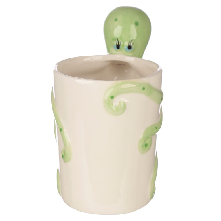 Lisa Parker Octopus Shaped Handle Dolomite Ceramic Mug - 400ml Food Safe Design