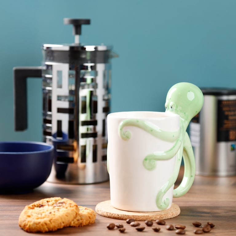 Lisa Parker Octopus Shaped Handle Dolomite Ceramic Mug - 400ml Food Safe Design