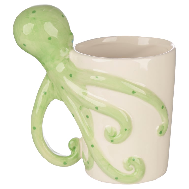 Lisa Parker Octopus Shaped Handle Dolomite Ceramic Mug - 400ml Food Safe Design