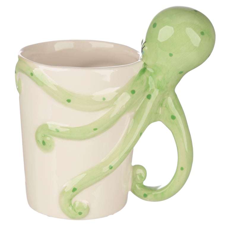 Lisa Parker Octopus Shaped Handle Dolomite Ceramic Mug - 400ml Food Safe Design