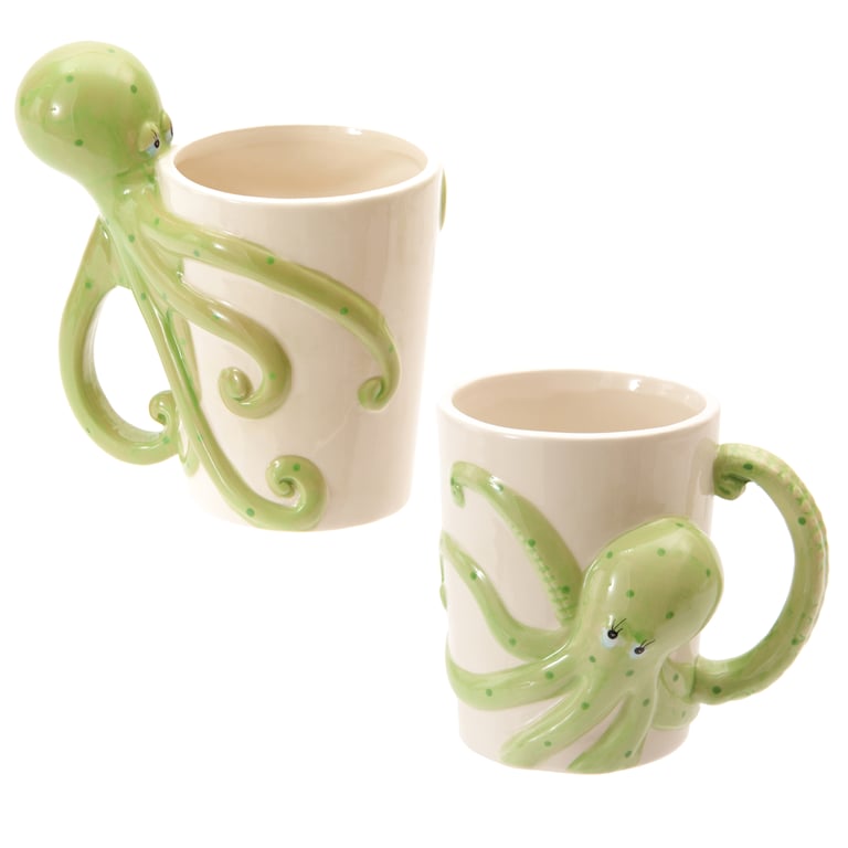 Lisa Parker Octopus Shaped Handle Dolomite Ceramic Mug - 400ml Food Safe Design