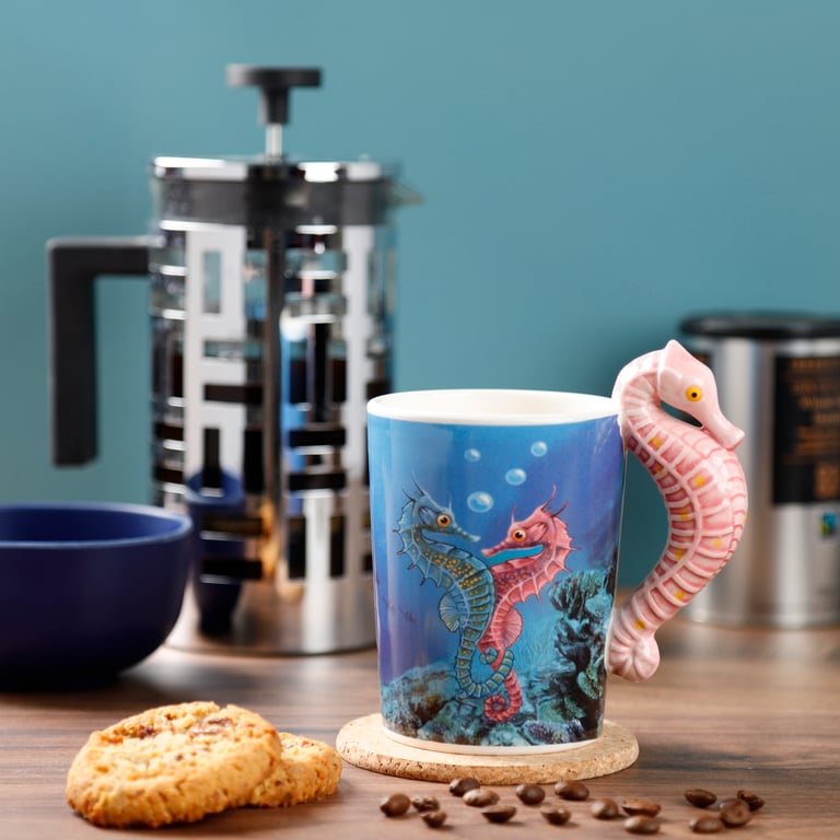 Dolomite Shaped Handle Ceramic Mug - Lisa Parker Seahorse Design