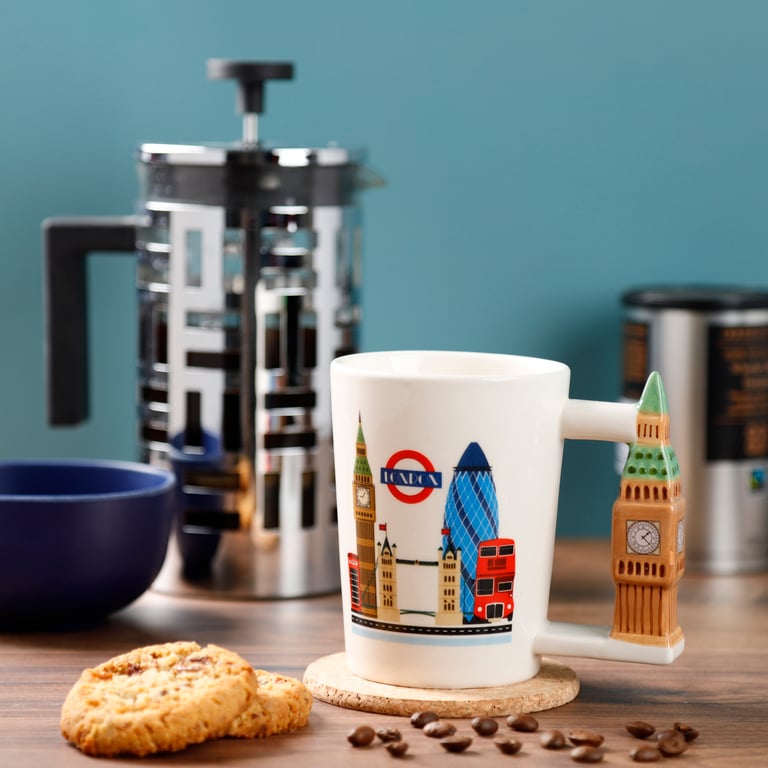London Big Ben Shaped Handle Ceramic Mug - 400ml Food Safe Gift