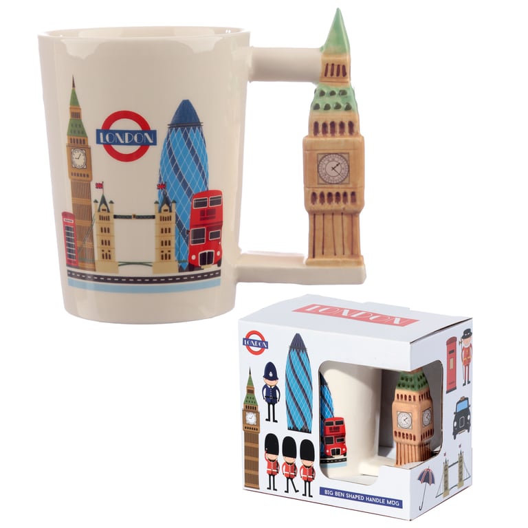 London Big Ben Shaped Handle Ceramic Mug - 400ml Food Safe Gift