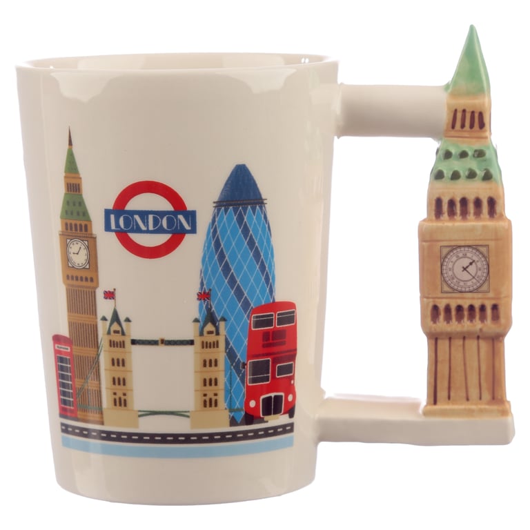 London Big Ben Shaped Handle Ceramic Mug - 400ml Food Safe Gift