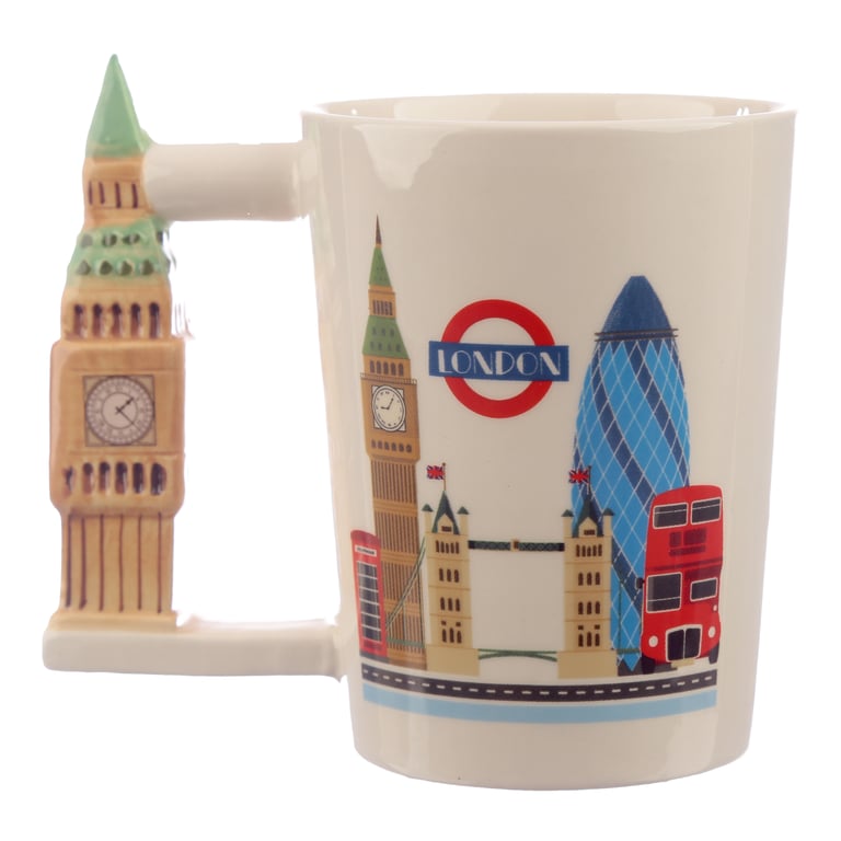 London Big Ben Shaped Handle Ceramic Mug - 400ml Food Safe Gift
