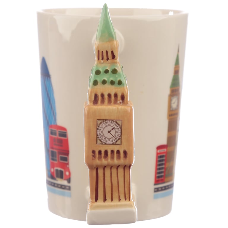 London Big Ben Shaped Handle Ceramic Mug - 400ml Food Safe Gift