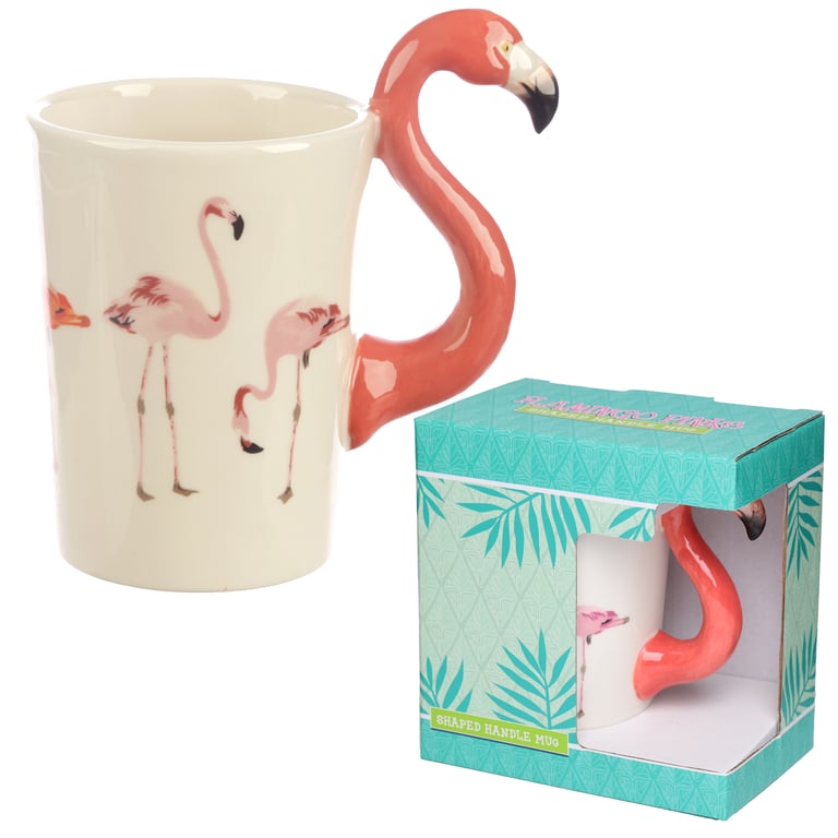 Ceramic Flamingo Pinks Shaped Handle Mug - 400ml, Microwave Safe, Food Grade