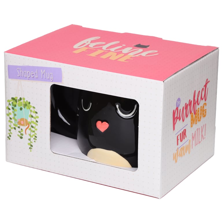 Feline Fine Black Cat Novelty Ceramic Mug - Food Safe, 400ml
