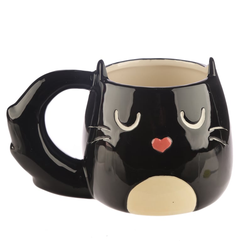 Feline Fine Black Cat Novelty Ceramic Mug - Food Safe, 400ml