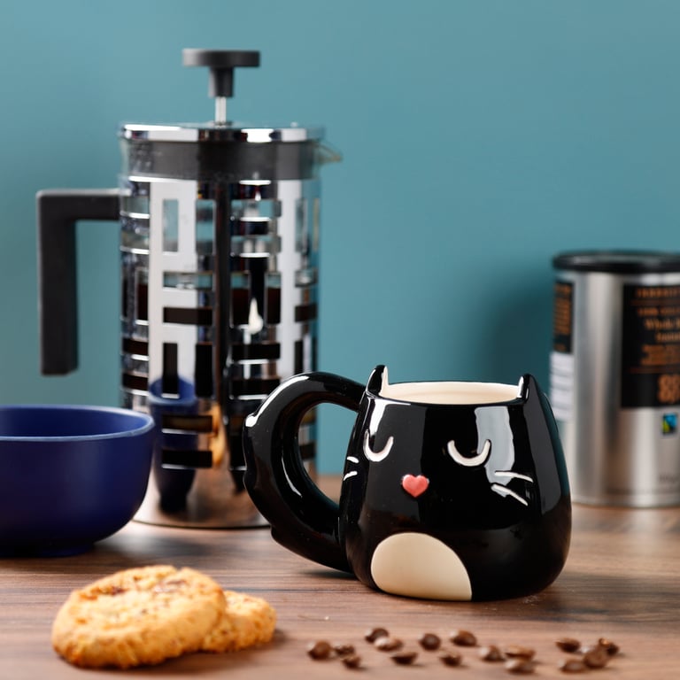 Feline Fine Black Cat Novelty Ceramic Mug - Food Safe, 400ml