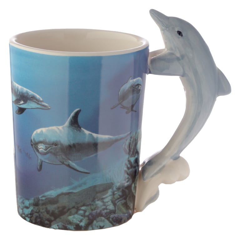 Ceramic Dolphin Shaped Handle Mug - 400ml, Dishwasher & Microwave Safe Free Design