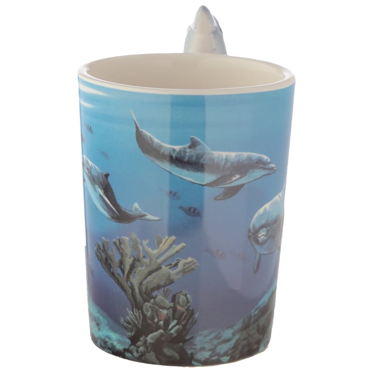 Ceramic Dolphin Shaped Handle Mug - 400ml, Dishwasher & Microwave Safe Free Design