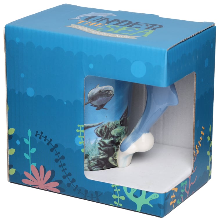 Ceramic Dolphin Shaped Handle Mug - 400ml, Dishwasher & Microwave Safe Free Design