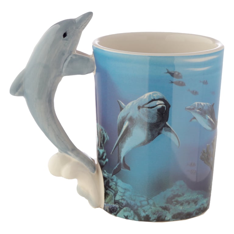 Ceramic Dolphin Shaped Handle Mug - 400ml, Dishwasher & Microwave Safe Free Design