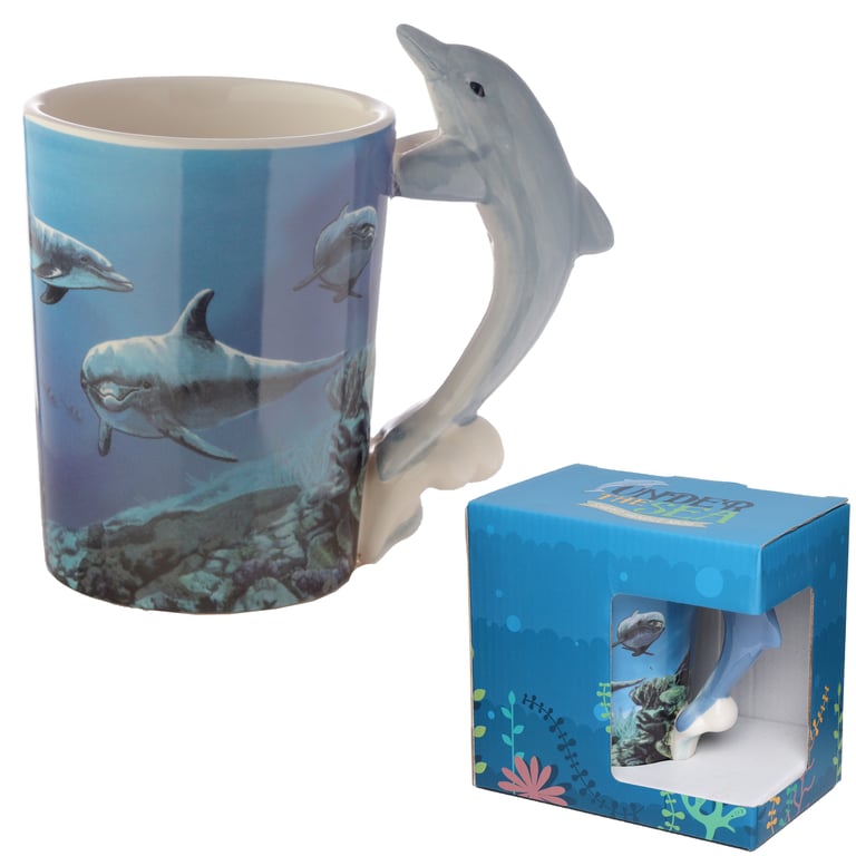 Ceramic Dolphin Shaped Handle Mug - 400ml, Dishwasher & Microwave Safe Free Design
