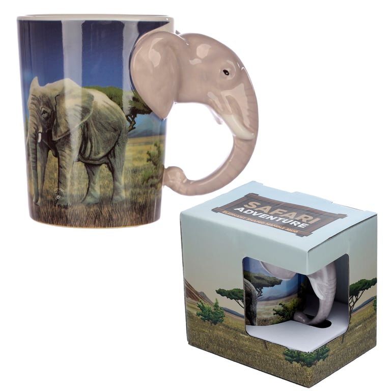Ceramic Elephant Savannah Decal Mug - 400ml, Food Safe and Durable