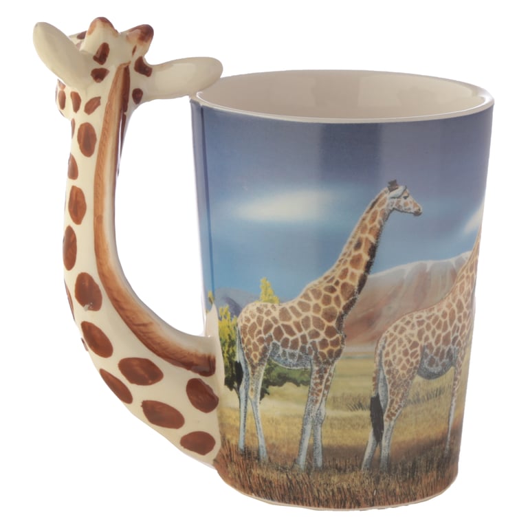 Ceramic Giraffe Savannah Decal Mug - Food Safe & Shaped Handle Design