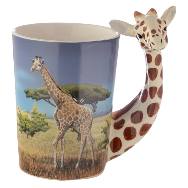 Ceramic Giraffe Savannah Decal Mug - Food Safe & Shaped Handle Design