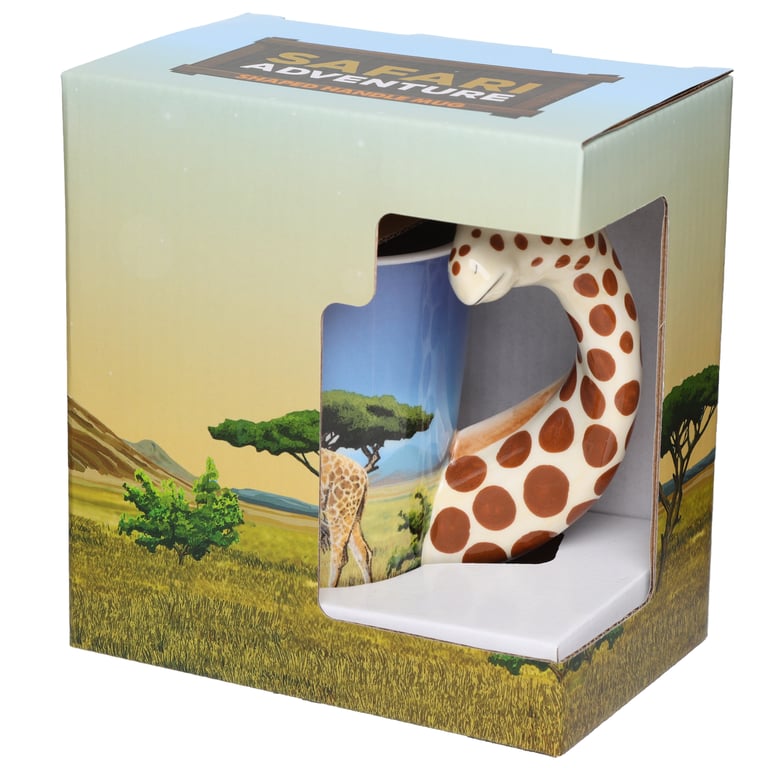 Ceramic Giraffe Savannah Decal Mug - Food Safe & Shaped Handle Design
