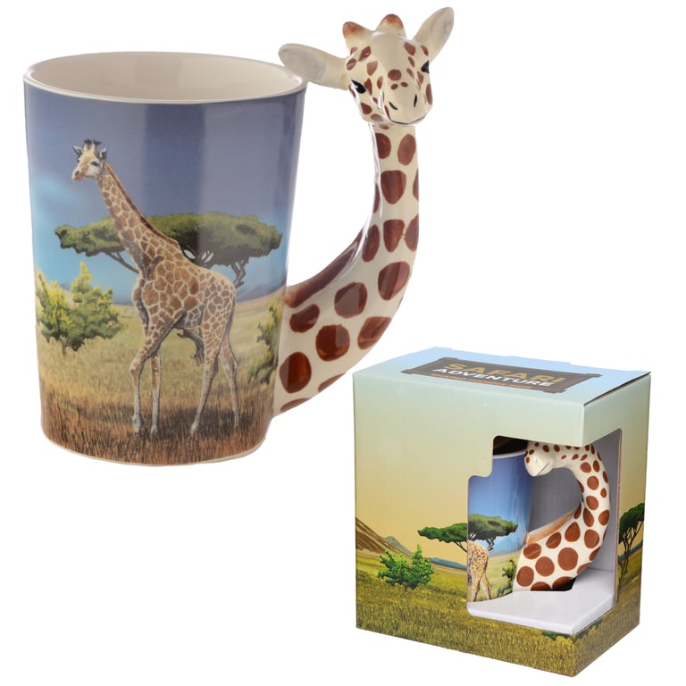 Ceramic Giraffe Savannah Decal Mug - Food Safe & Shaped Handle Design