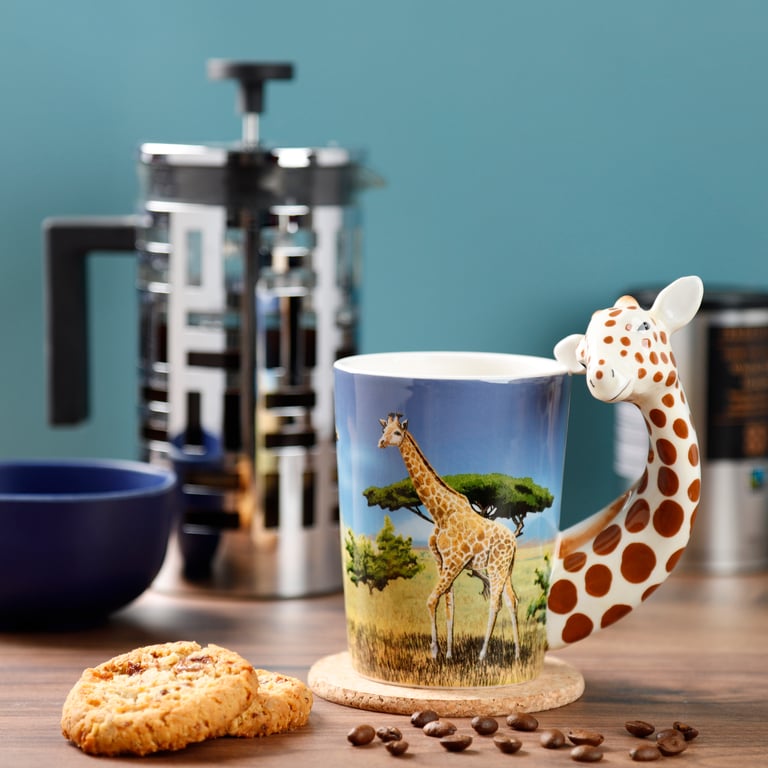 Ceramic Giraffe Savannah Decal Mug - Food Safe & Shaped Handle Design