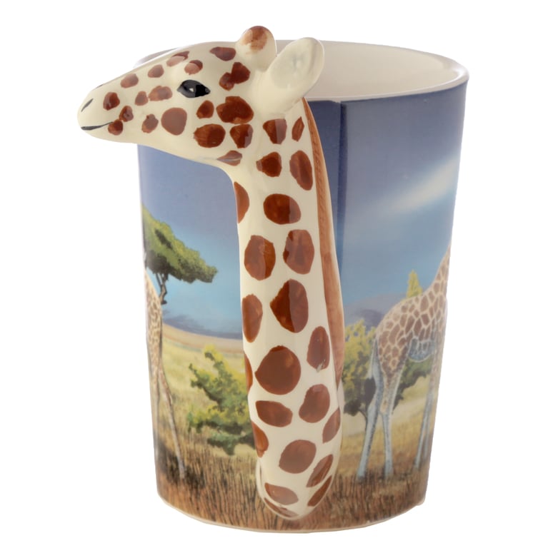 Ceramic Giraffe Savannah Decal Mug - Food Safe & Shaped Handle Design