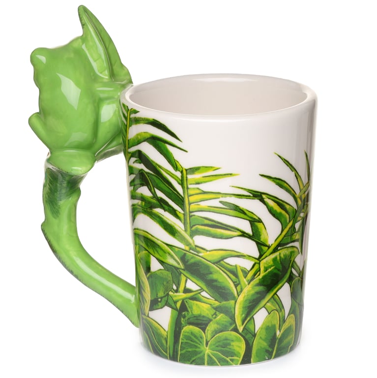 Shaped Handle Ceramic Mug - Tree Frog Foliage Design, 400ml, Food Safe