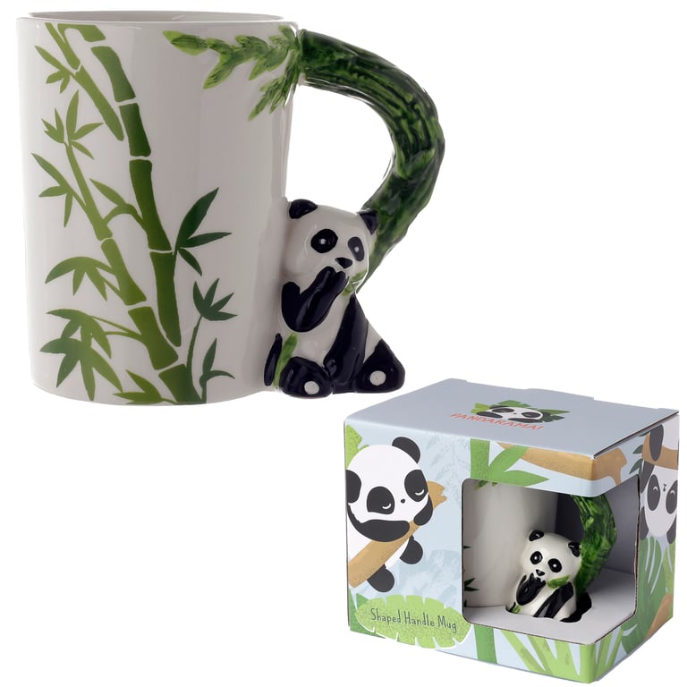 Ceramic Panda Mug with Bamboo Decal - 400ml Food Safe and Microwave Not Recommended