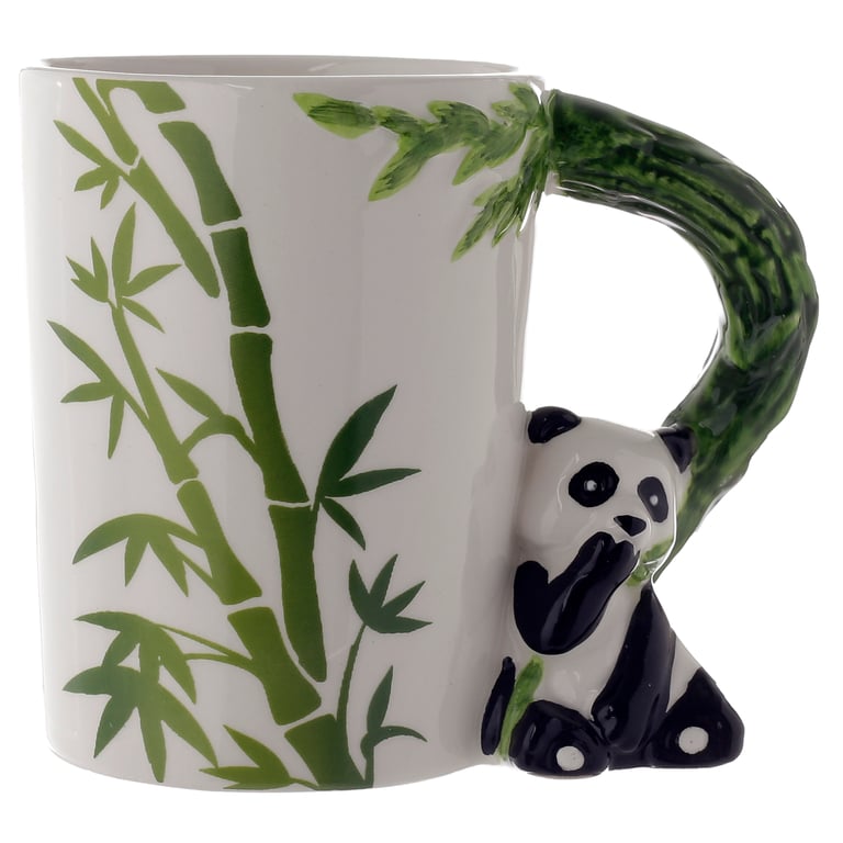 Ceramic Panda Mug with Bamboo Decal - 400ml Food Safe and Microwave Not Recommended