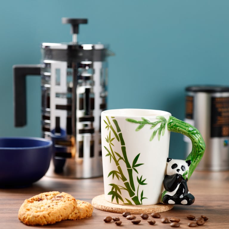 Ceramic Panda Mug with Bamboo Decal - 400ml Food Safe and Microwave Not Recommended