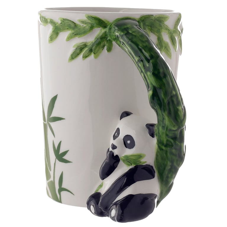 Ceramic Panda Mug with Bamboo Decal - 400ml Food Safe and Microwave Not Recommended