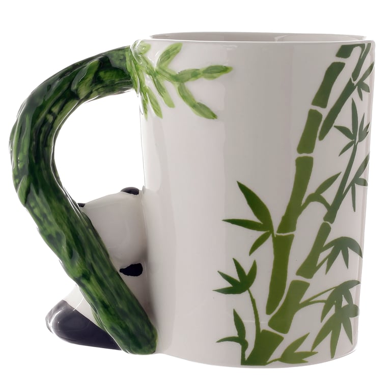 Ceramic Panda Mug with Bamboo Decal - 400ml Food Safe and Microwave Not Recommended