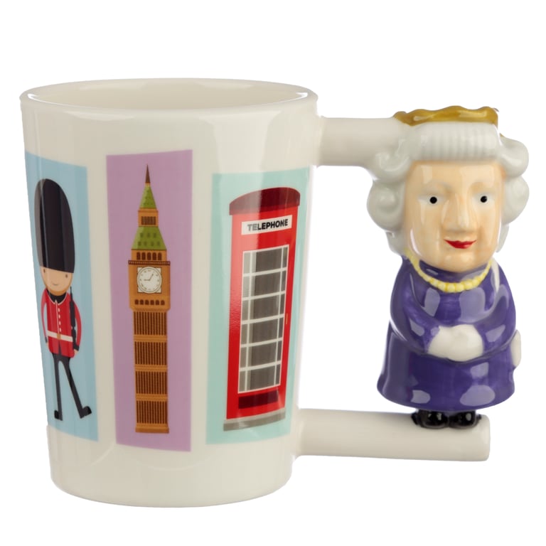 Ceramic London Souvenir Queen Shaped Handle Mug 400ml