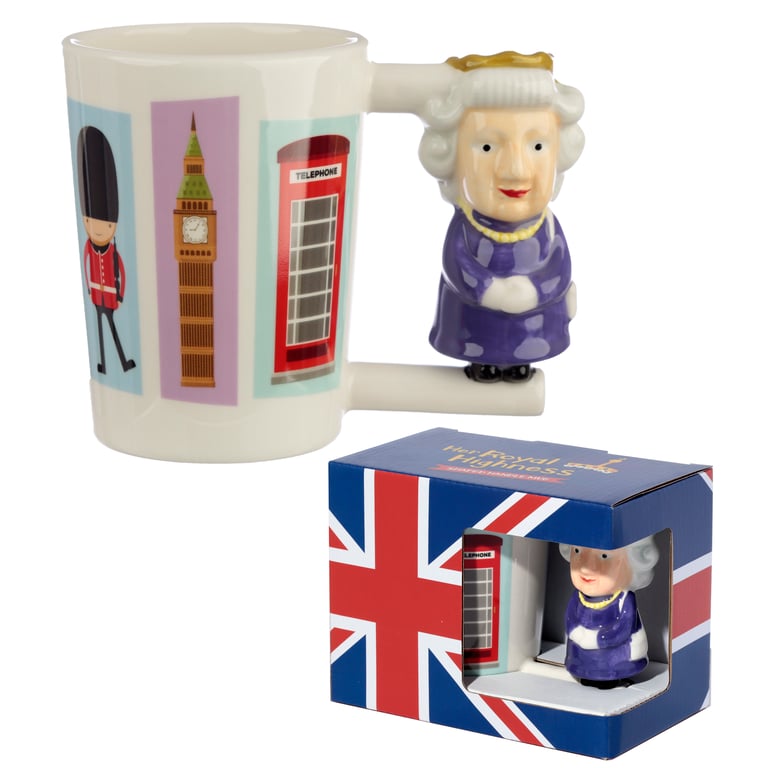 Ceramic London Souvenir Queen Shaped Handle Mug 400ml