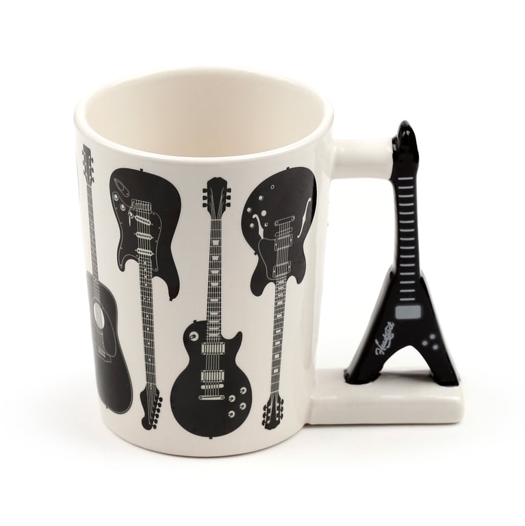 Ceramic Headstock Rock Guitar Shaped Handle Mug - 400ml Food Safe Design