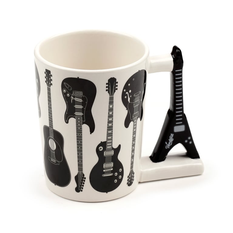 Ceramic Headstock Rock Guitar Shaped Handle Mug - 400ml Food Safe Design