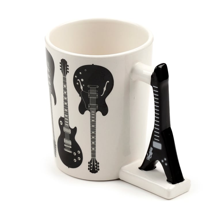 Ceramic Headstock Rock Guitar Shaped Handle Mug - 400ml Food Safe Design