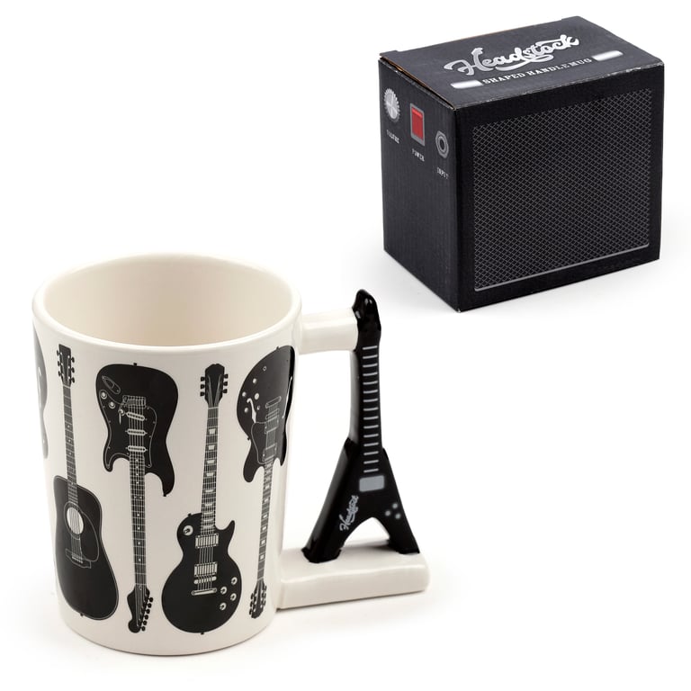 Ceramic Headstock Rock Guitar Shaped Handle Mug - 400ml Food Safe Design