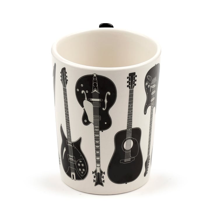 Ceramic Headstock Rock Guitar Shaped Handle Mug - 400ml Food Safe Design