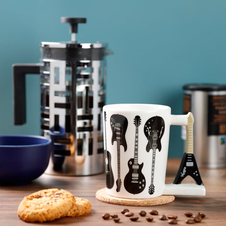 Ceramic Headstock Rock Guitar Shaped Handle Mug - 400ml Food Safe Design