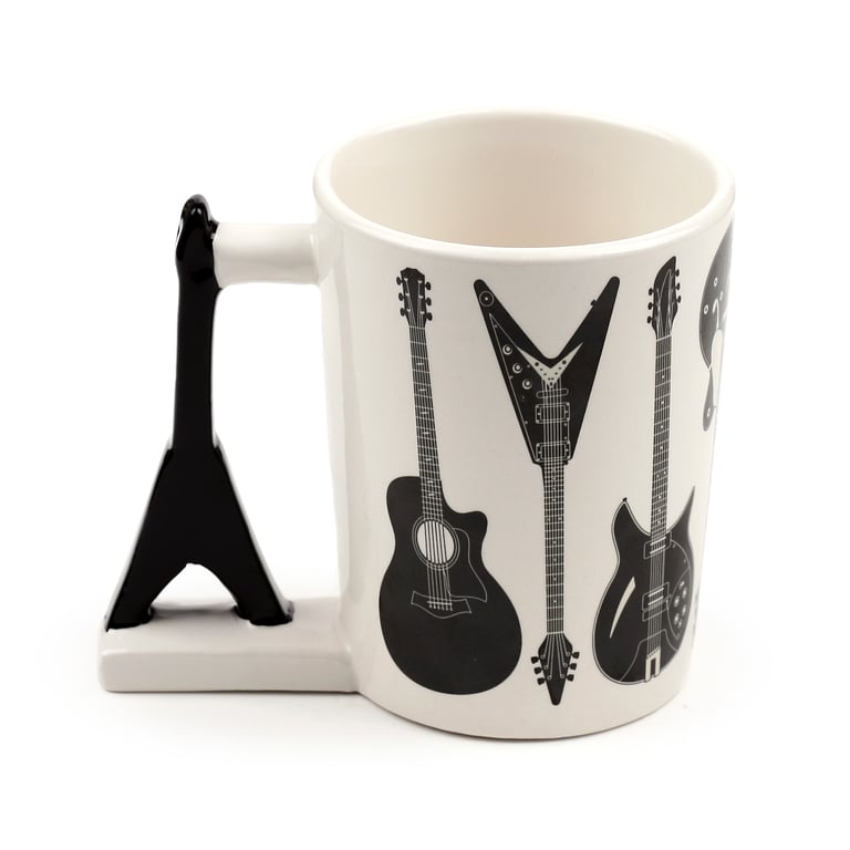 Ceramic Headstock Rock Guitar Shaped Handle Mug - 400ml Food Safe Design