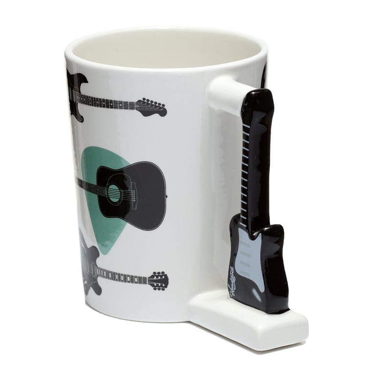 Dolomite Ceramic Mug - Shaped Handle Guitar Design, 400ml Food Safe