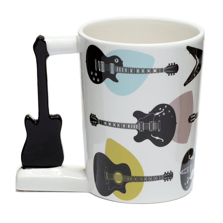 Dolomite Ceramic Mug - Shaped Handle Guitar Design, 400ml Food Safe
