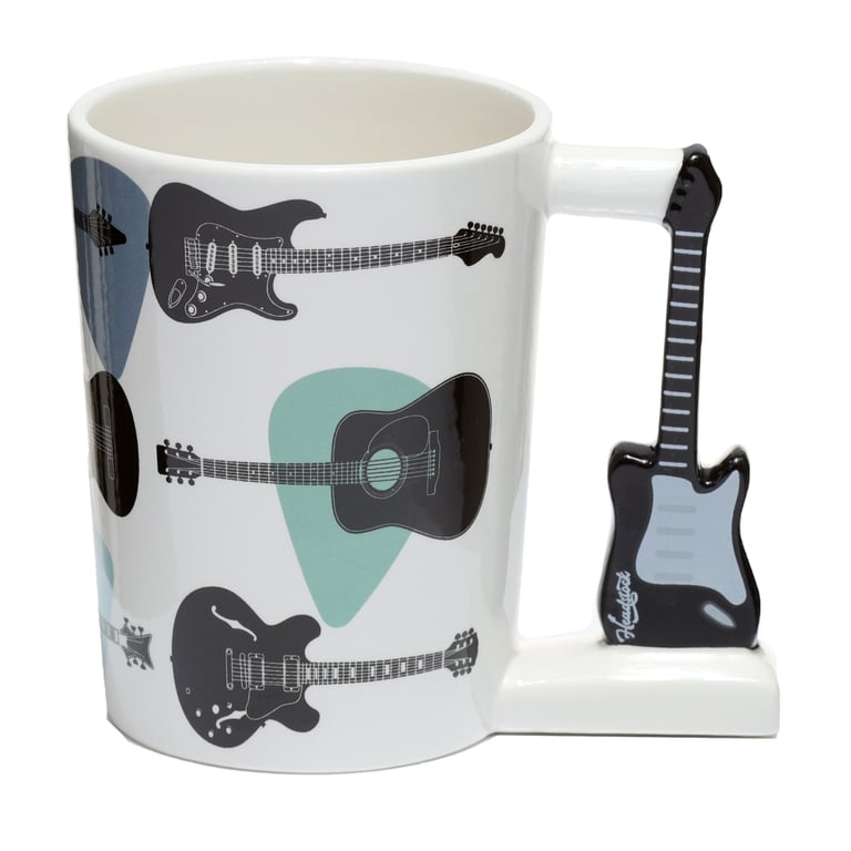 Dolomite Ceramic Mug - Shaped Handle Guitar Design, 400ml Food Safe