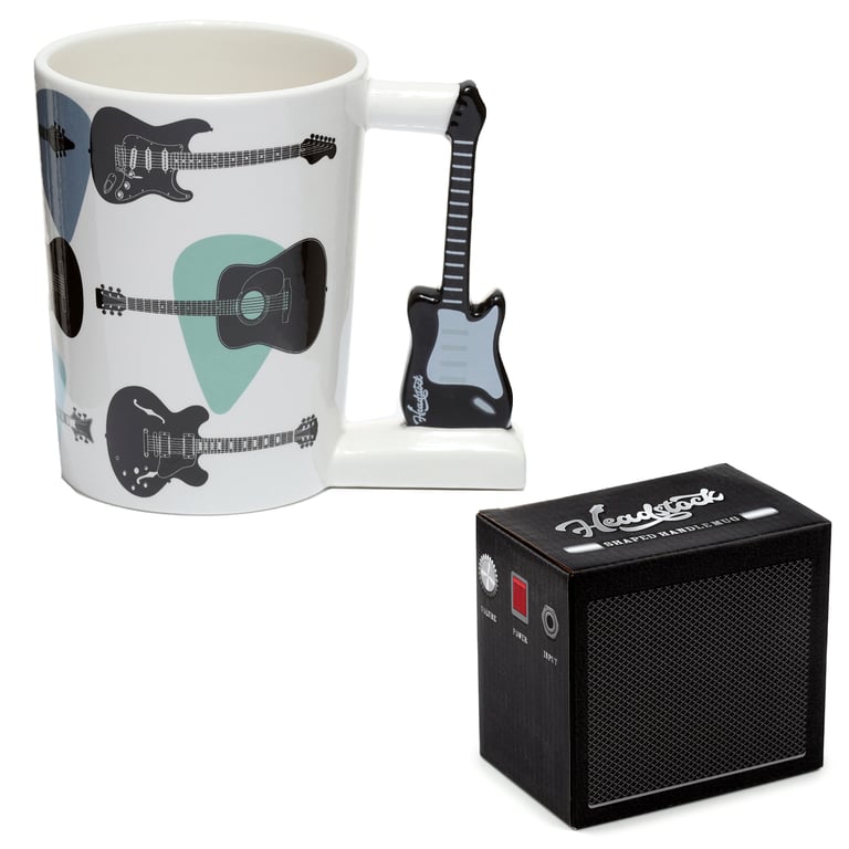 Dolomite Ceramic Mug - Shaped Handle Guitar Design, 400ml Food Safe